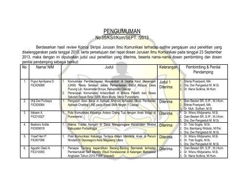 oktober 2013 - S1 Ilmu Komunikasi UNSOED