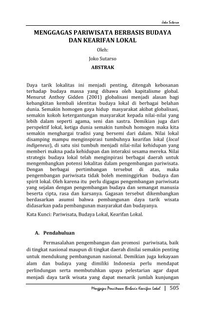 Menggagas Pariwisata Berbasis Budaya Dan Kearifan Lokal - S1 Ilmu ...