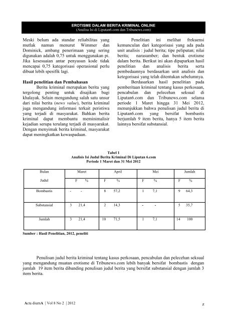 Erotisme Dalam Berita Kriminal Online - S1 Ilmu Komunikasi UNSOED