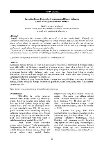 Intensitas Peran Komunikasi Interpersonal dalam Keluarga untuk ...