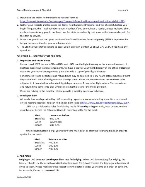 Travel Reimbursement Checklist 1. Download the ... - LTER Intranet