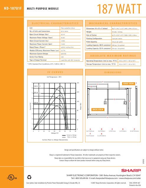 ND-187U1F Specification Sheet - Sharp Electronics