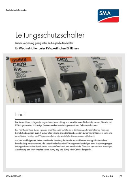 Leitungsschutzschalter - Dimensionierung ... - Nena-solar.de