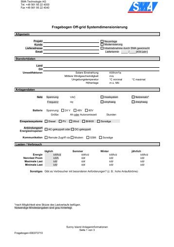 Fragebogen Off-grid Systemdimensionierung