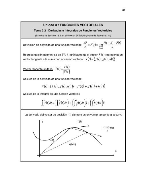 Derivadas e Integrales de Funciones Vectoriales