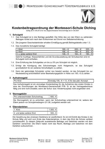 Kostenbeitragsordnung der Montessori-Schule Olching