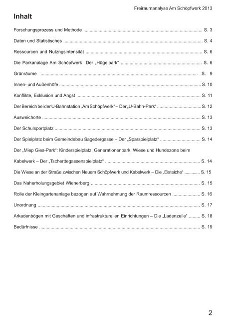Freiraumanalyse SchÃ¶pfwerk 2013 - Verein Wiener Jugendzentren