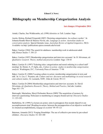 Bibliography on Membership Categorization Analysis - Paul ten Have
