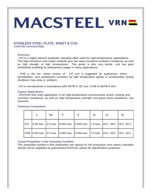 STAINLESS STEEL PLATE, SHEET &amp; COIL - Macsteel