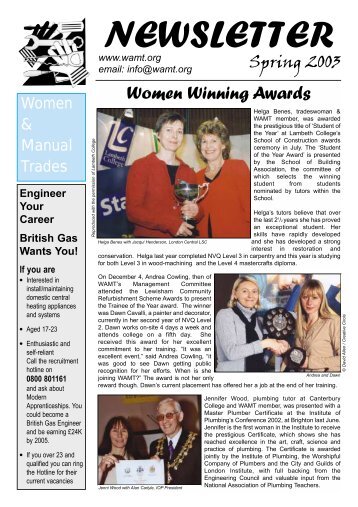 Spring 2003 Newsletter - Women and Manual Trades