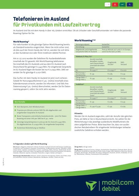 Tarifinformation - Mobilcom-Debitel