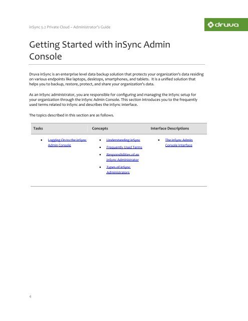 inSync Private Cloud 5.2 - inSync Help - Druva