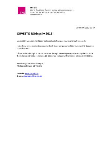 ORVESTO Näringsliv 2013:Helår - TNS-Sifo