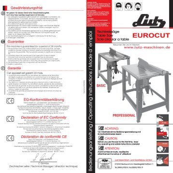 EUROCUT BEDIENUNGSANLEITUNG - LUTZ MASCHINEN