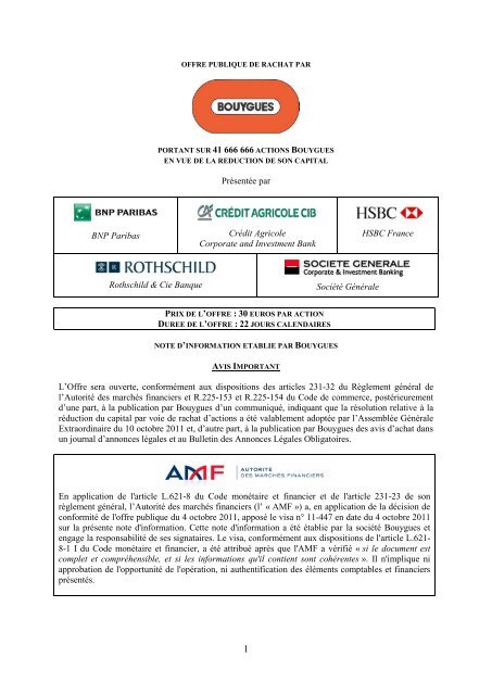 Projet de note d'information dÃ©posÃ©e auprÃ¨s de l'AMF ... - Bouygues