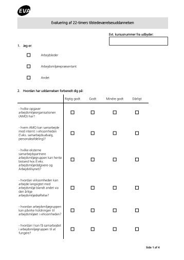 Evaluering af arbejdsmiljÃ¸uddannelsen pÃ¥ 22 timer