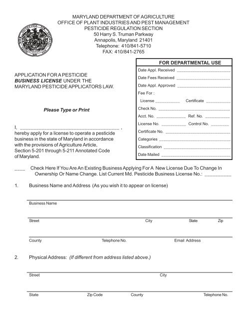 Commercial Pesticide Business License - Maryland Department of ...