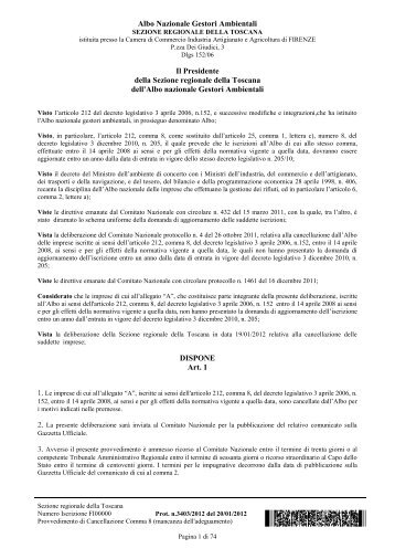 Provvedimento Sezione regionale della Toscana prot n.3403