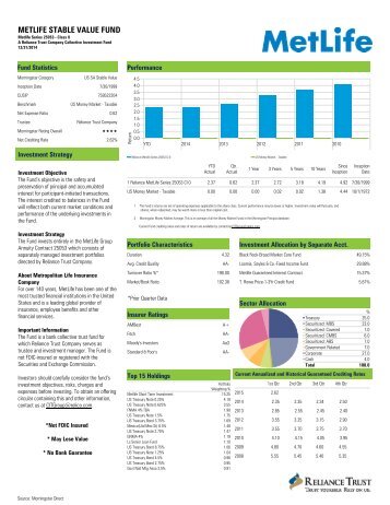 RELIANCE TRUST STABLE VALUE FUND MetLife Series 25053 ...