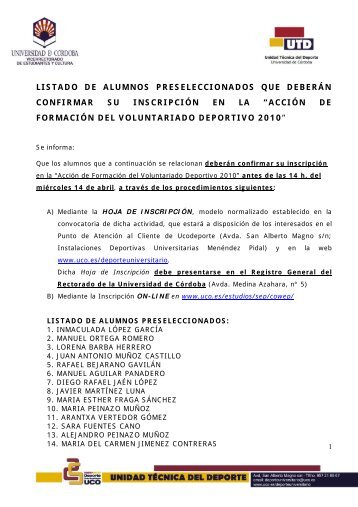 listado de alumnos preseleccionados que deberÃ¡n confirmar su ...