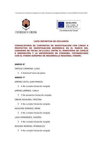 lista definitiva de excluidos convocatoria de contratos de ...