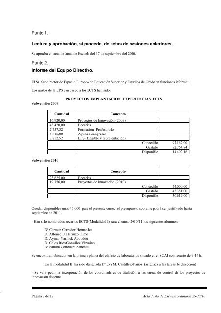 PÃ¡gina 1 de 12 Acta Junta de Escuela ordinaria 29/10/10 ...