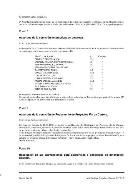 PÃ¡gina 1 de 12 Acta Junta de Escuela ordinaria 29/10/10 ...