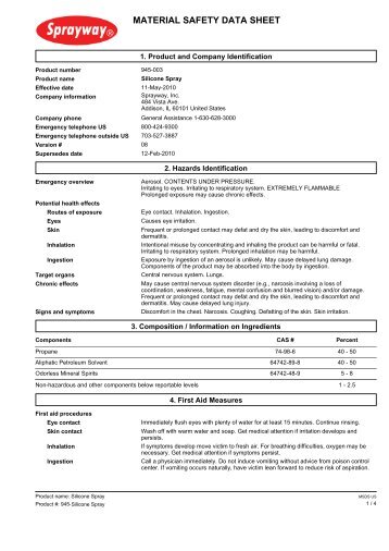 Sprayway 945 Silicone Spray MSDS