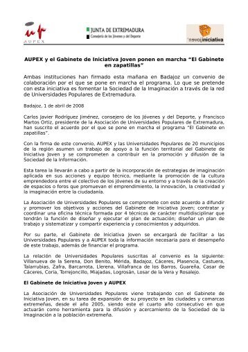 AUPEX y el Gabinete de Iniciativa Joven ponen en marcha âEl ...