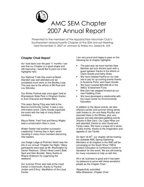 2007 SEM-AMC Annual Report - Appalachian Mountain Club ...
