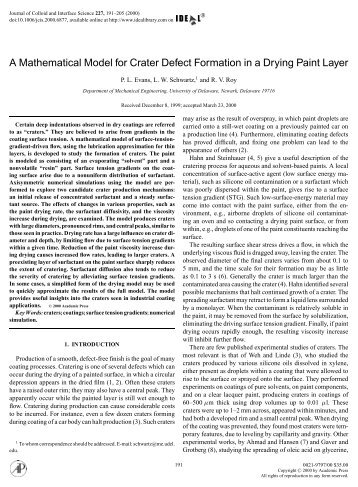 A Mathematical Model for Crater Defect Formation in a Drying Paint ...