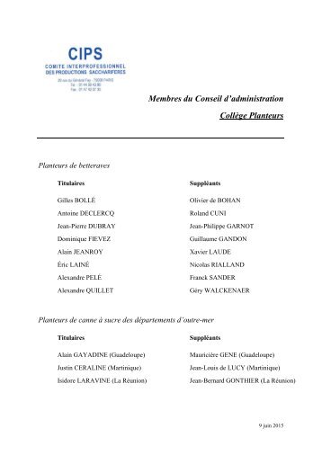 Membres du Conseil d’administration