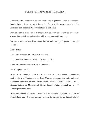 TURIST PENTRU O ZI IN TIMISOARA
