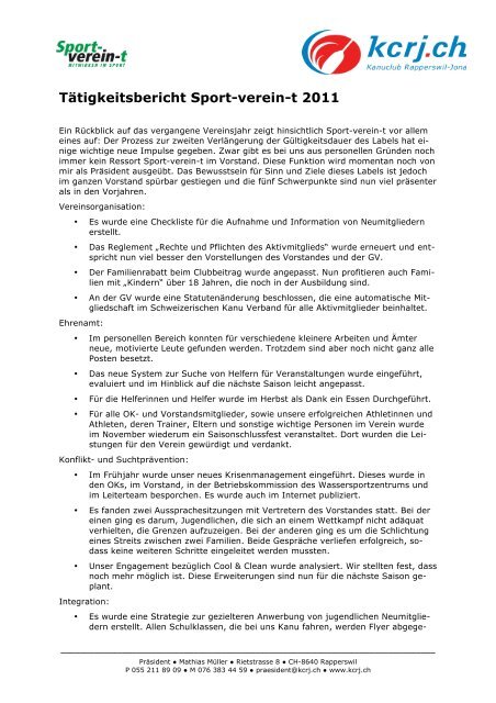 Tatigkeitsbericht Sport Verein T 2011