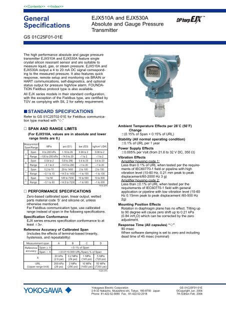 EJX5x0A Direct-Mount Static Pressure Transmitter