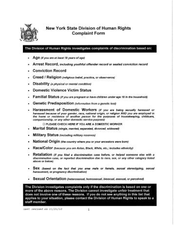NYS Human Rights Complaint Form - UWUA Local 1-2