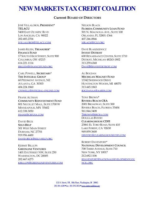 Cur Board List New Markets Tax Credit Coalition