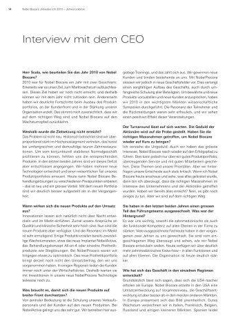 Interview mit dem CEO - Nobel Biocare Annual Report 2010