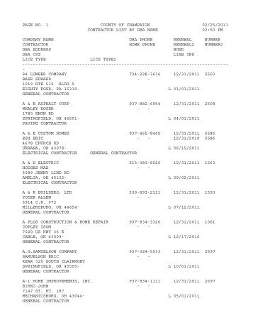 page no. 1 county of champaign 02/25/2011 contractor list ... - Urbana