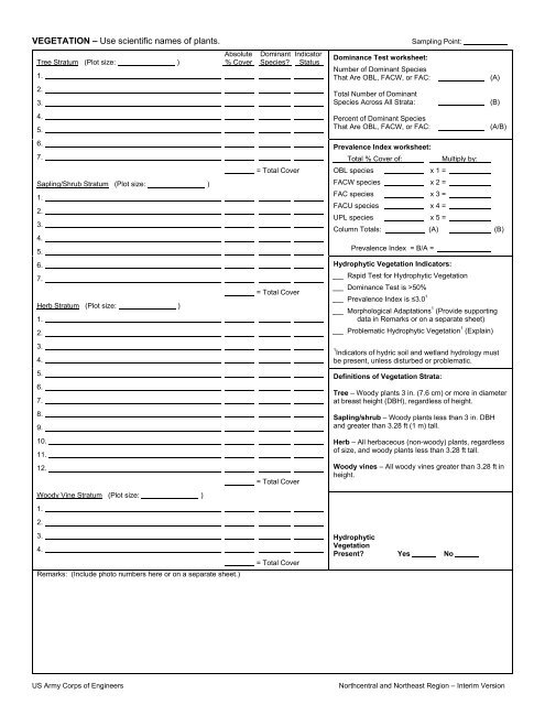 Wetland Determination Data Form - U.S. Army