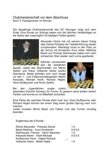 Clubmeisterschaft vor dem Abschluss - Schachclub Kitzingen 05