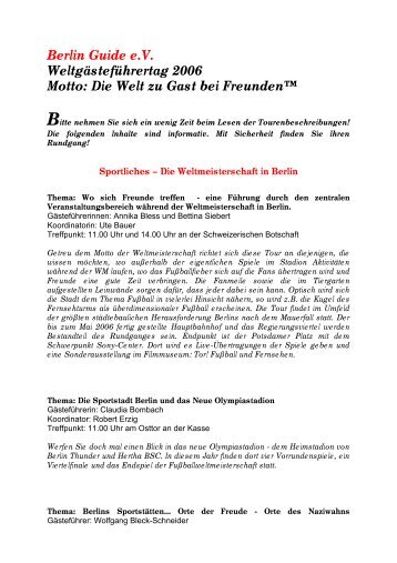 Berlin Guide e.V. Weltgästeführertag 2006 Motto: Die Welt zu Gast ...