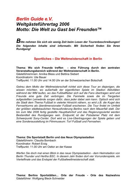 Berlin Guide e.V. Weltgästeführertag 2006 Motto: Die Welt zu Gast ...