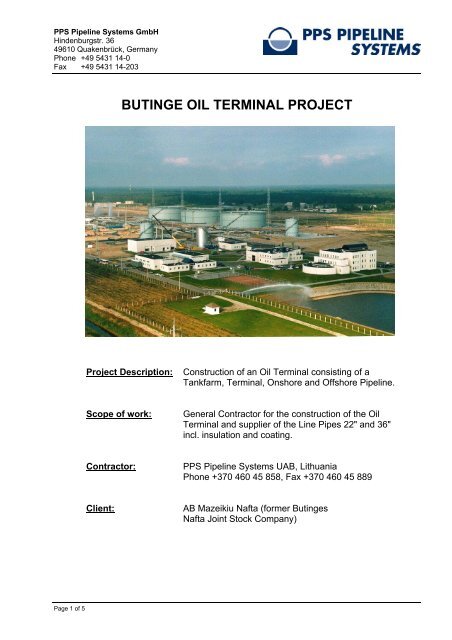 Butinge Oil Terminal Project - Tankfarm - PPS Pipeline Systems GmbH