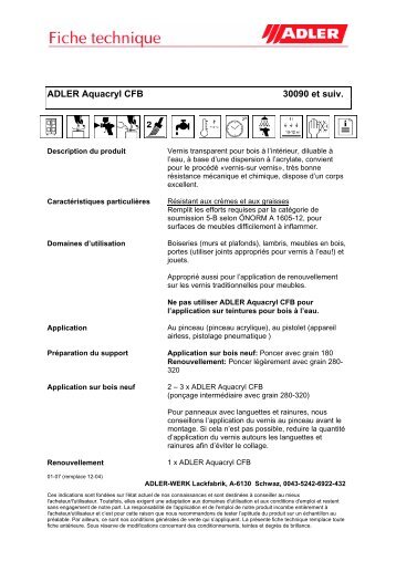 ADLER Aquacryl CFB 30090 et suiv.