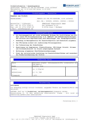 FENOSOLÂ® - S 20 UVA Spezial-Reiniger - Fenoplast FÃ¼getechnik ...