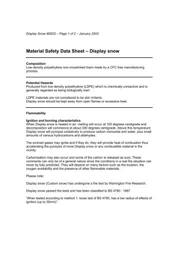 Material Safety Data Sheet â Display snow