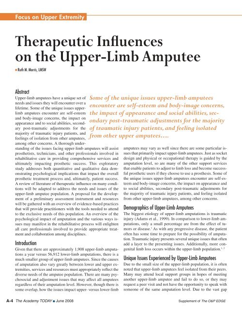Therapeutic Influences on the Upper-Limb Amputee - Advanced Arm ...