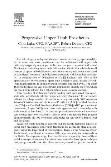 Progressive Upper Limb Prosthetics - Advanced Arm Dynamics