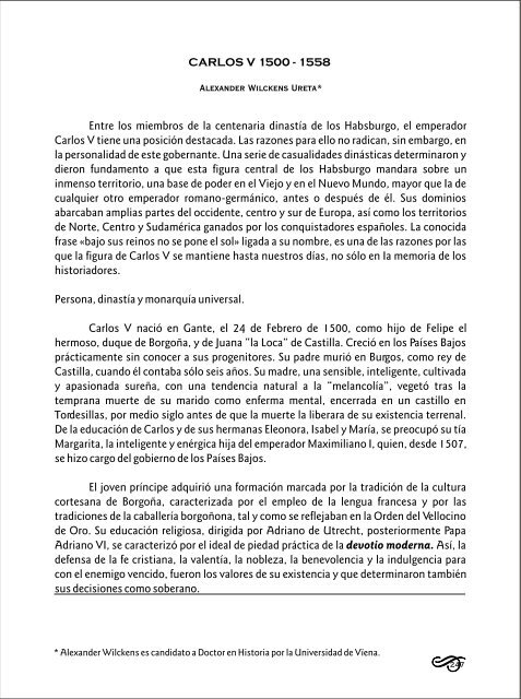 CARLOS V 1500 - 1558 Alexander Wilckens Ureta* Entre los - ARPA